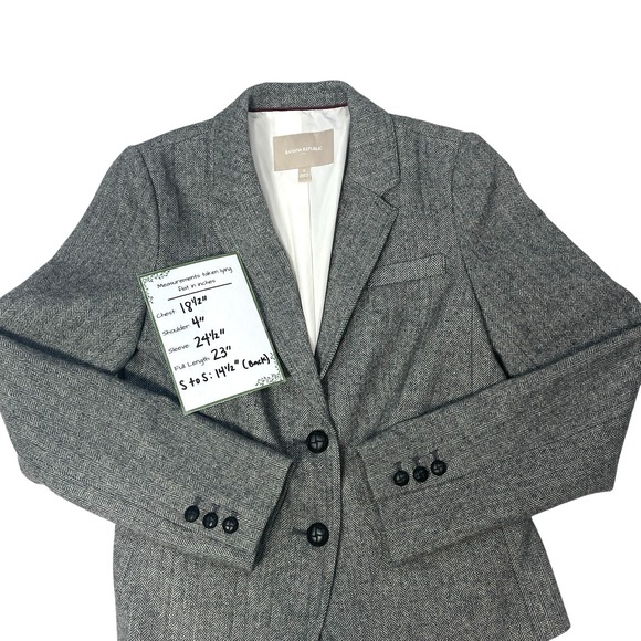 Banana Republic Herringbone Blazer Womens 6 Gray Wool Blend Career Jacket - Picture 3 of 11